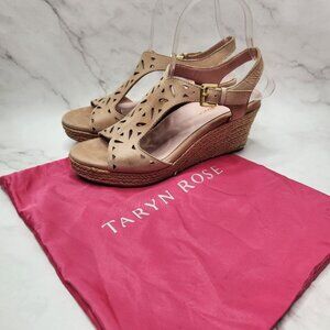 Taryn Rose Tan Leather Espadrille Wedges Sandals Laser Cut W/ Dust Bag 7.5